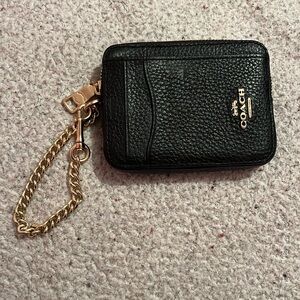 Coach Zip ID Card Case Black and Gold